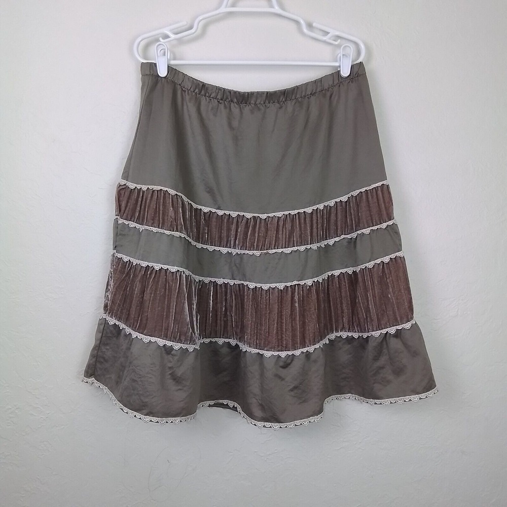 Mossimo Velvet‎ Ruffle Skirt L Boho Cottagecore Tiered Satin Lace Velvet Y2K